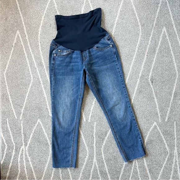 Indigo Blue Pants - Indigo Blue Raw Hem Straight Leg Maternity Jeans